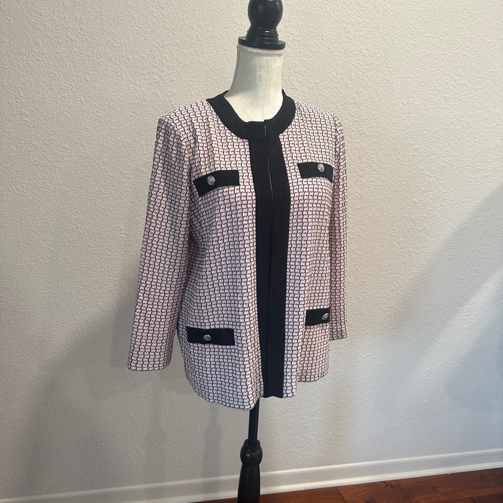 Ming Wang Pink Sweater Jacket with Black Trim